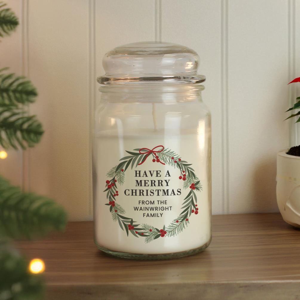 Personalised Christmas Wreath Large Jar Candle Extra Image 1